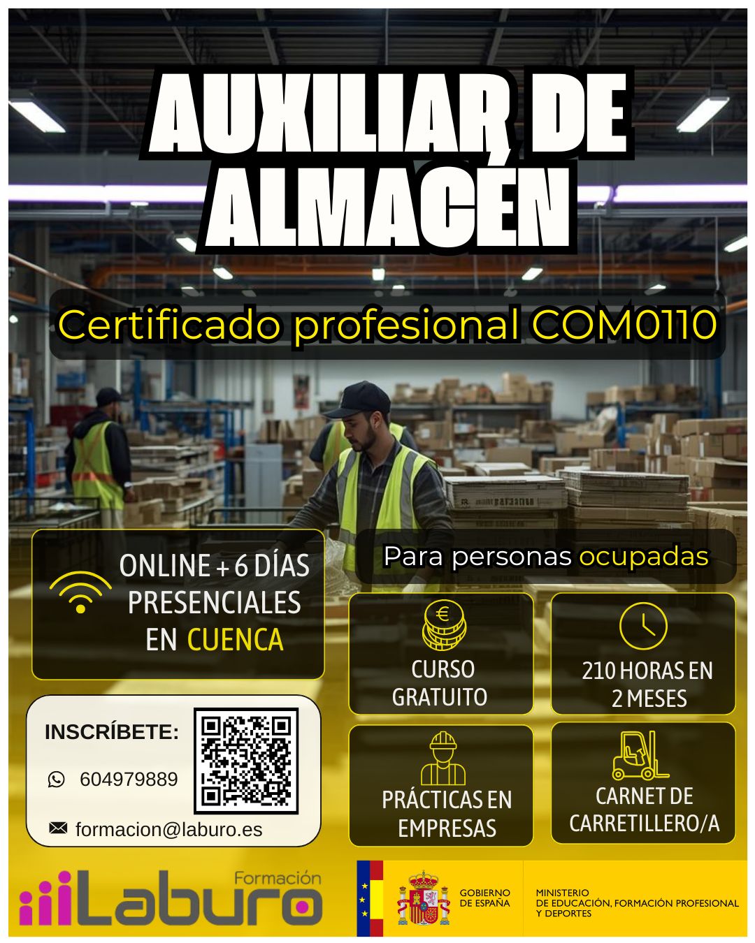 Cartel informativo del certificado profesional de Actividades auxiliares de almacén
