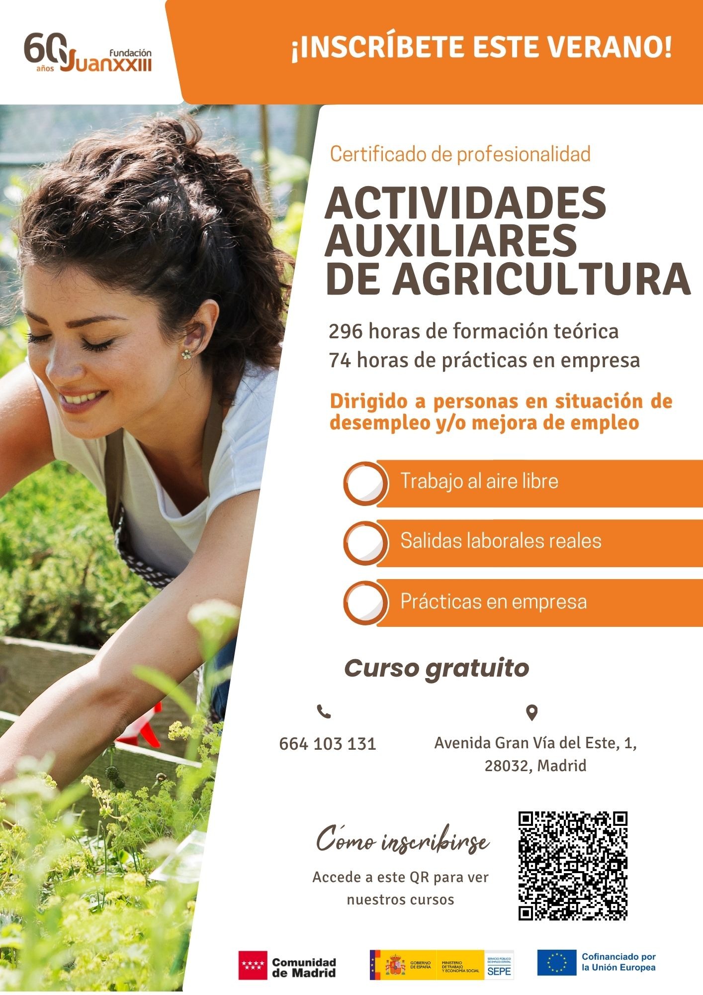 Cartel de la formación en Actividades Auxiliares de Agricultura de Fundación Juan XXIII.