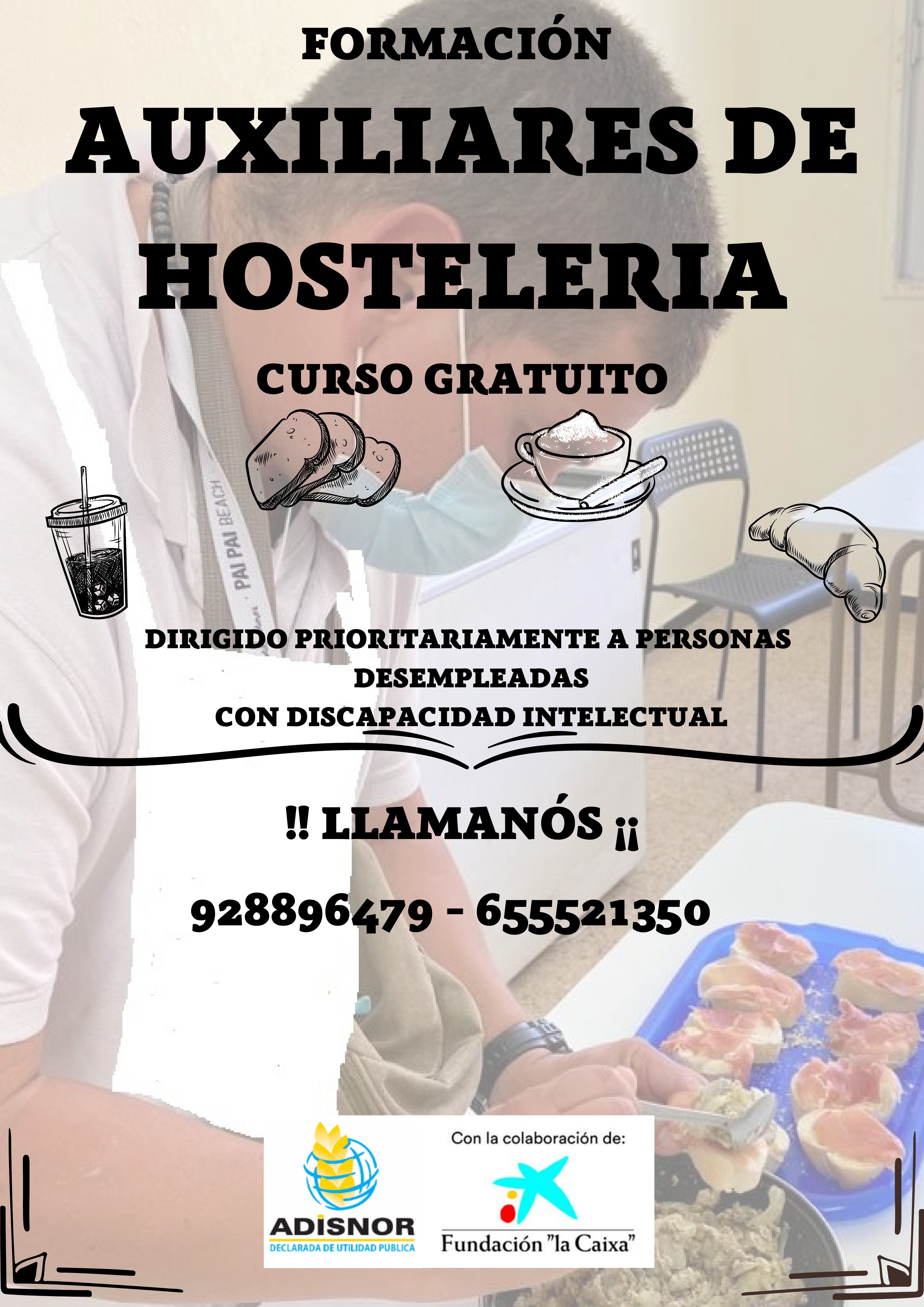 Cartel de la formación Auxiliares de Hostelería de ADISNOR.