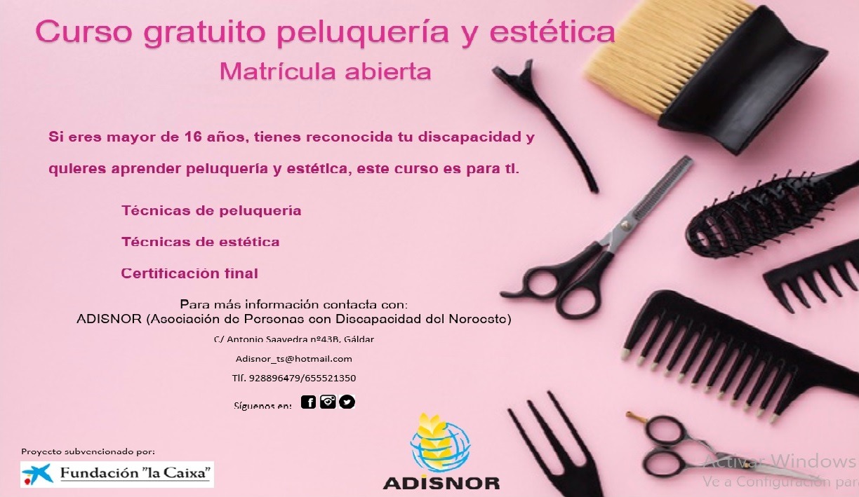 Cartel de la formación Auxiliar de Peluquería y Estética de ADISNOR.